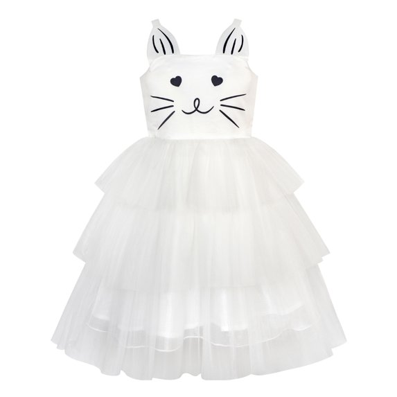 Girls Dress Cat Face Off White Tower Ruffle Dancing Party 6 Years