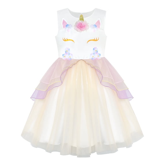 Girls Dress Champagne Unicorn Pageant Cosplay Princess Pageant Party 5 Years