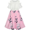thumbnail image 1 of Girls Dress Chiffon Butterfly Ruffle Cold Shoulder White Pink 7, 1 of 7
