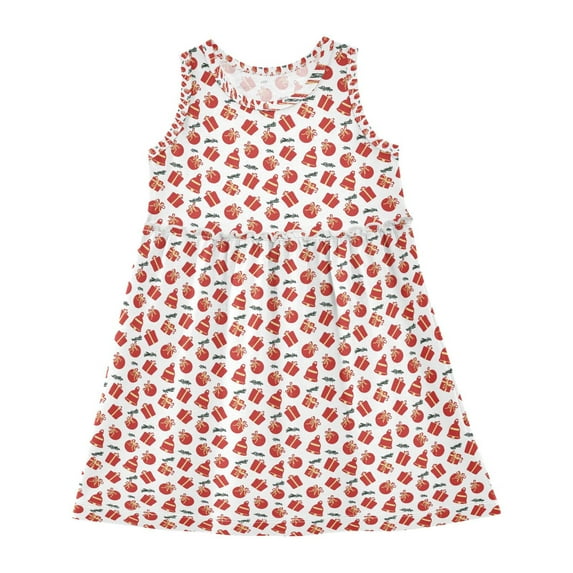 Girls Dress Christmas Balls Bells Sleeveless Dress for Girls Hem A-Line Casual Sundress