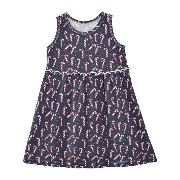 Girls Dress Christmas Candy Cane Sleeveless Dress for Girls Hem A-Line Casual Sundress