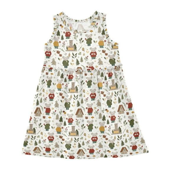 Girls Dress Christmas Cute Mouse Sleeveless Dress for Girls Hem A-Line Casual Sundress