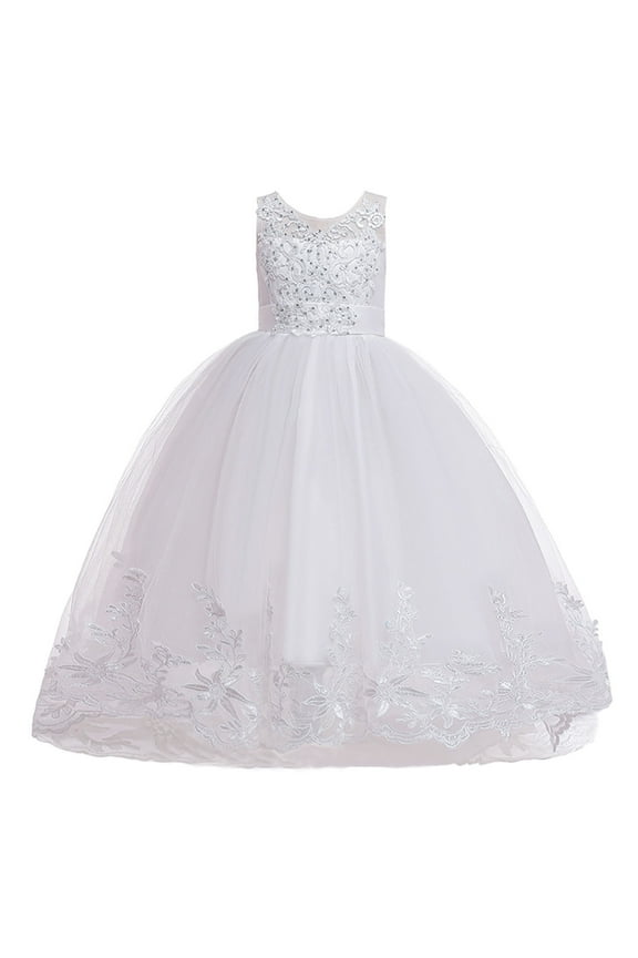 Girls Dress Christmas Gift Girls Dresses Net Yarn Embroidery Rhinestone Bowknot Dress for Girls Birthday Party Gown Long Dresses Save Big