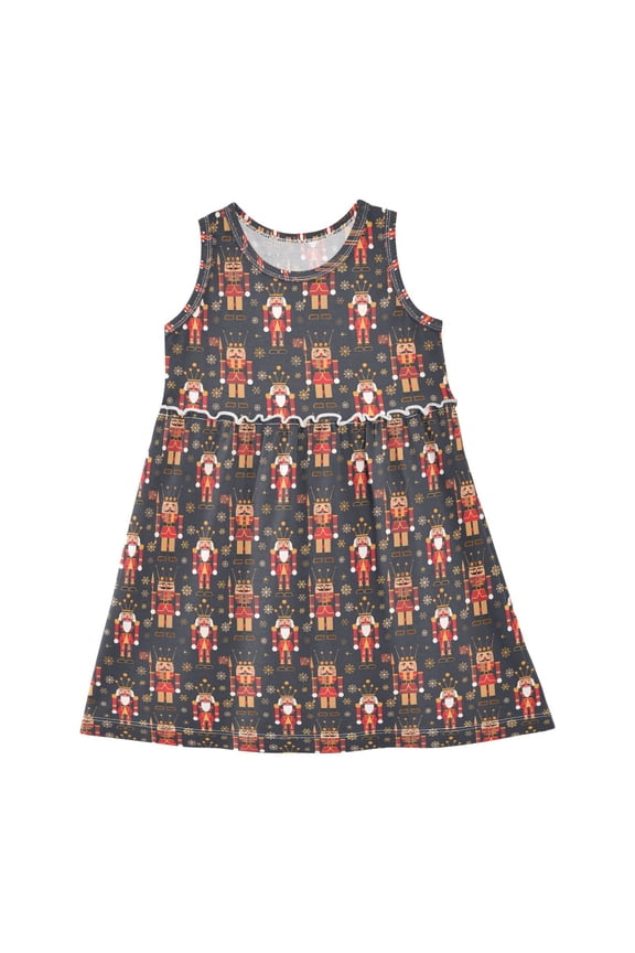 Girls Dress Christmas Golden Nutcracker Sleeveless Dress for Girls Hem A-Line Casual Sundress