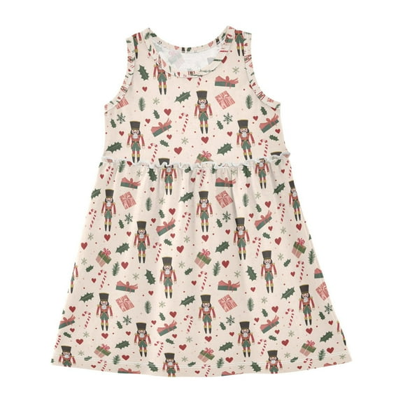 Girls Dress Christmas Nutcracker Leave Heart Snowflake Sleeveless Dress for Girls Hem A-Line Casual Sundress