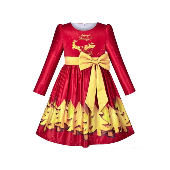 Girls Dress Christmas Red Gold Tree Reindeer New Year Party 6 Years