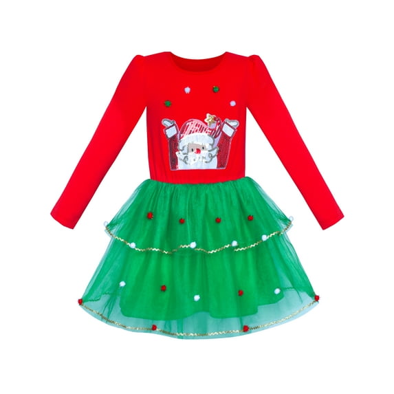 Girls Dress Christmas Santa Long Sleeve Party Dress 4 Years