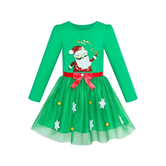 Girls Dress Christmas Santa Snow Long Sleeve Holiday Dress 4 Years