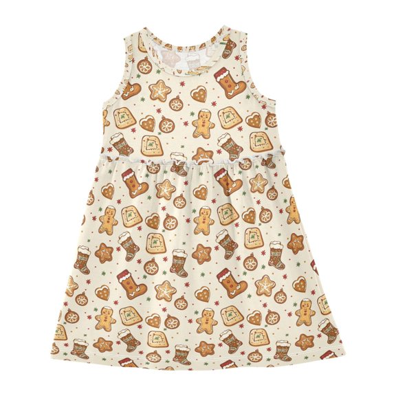 Girls Dress Christmas Stocking Star Biscuit Sleeveless Dress for Girls Hem A-Line Casual Sundress