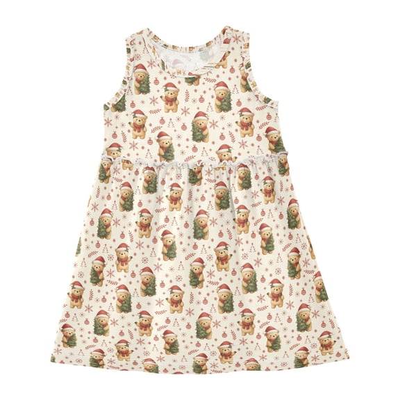 Girls Dress Christmas Tree Bear Sleeveless Dress for Girls Hem A-Line Casual Sundress
