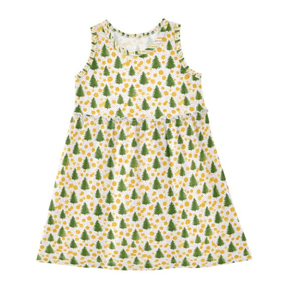 Girls Dress Christmas Tree Polka Dots Sleeveless Dress for Girls Hem A-Line Casual Sundress