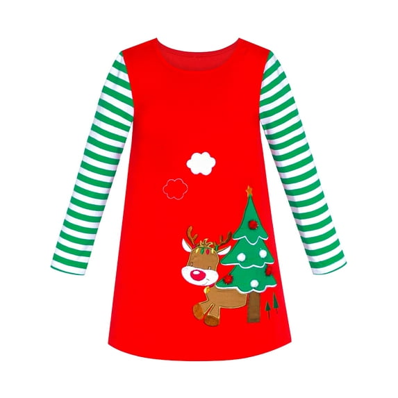 Girls Dress Christmas Tree Red Cotton Long Sleeve 2 Years