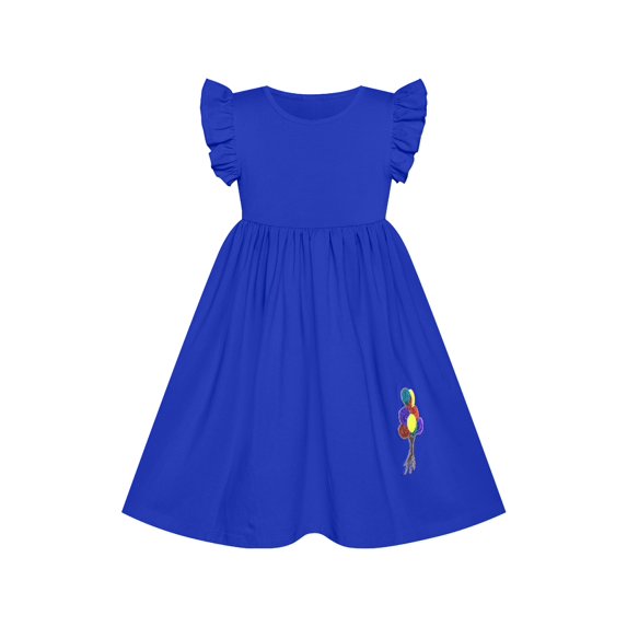 Girls Dress Classic Blue Casual Cotton Flying Sleeve Balloon 4 Years