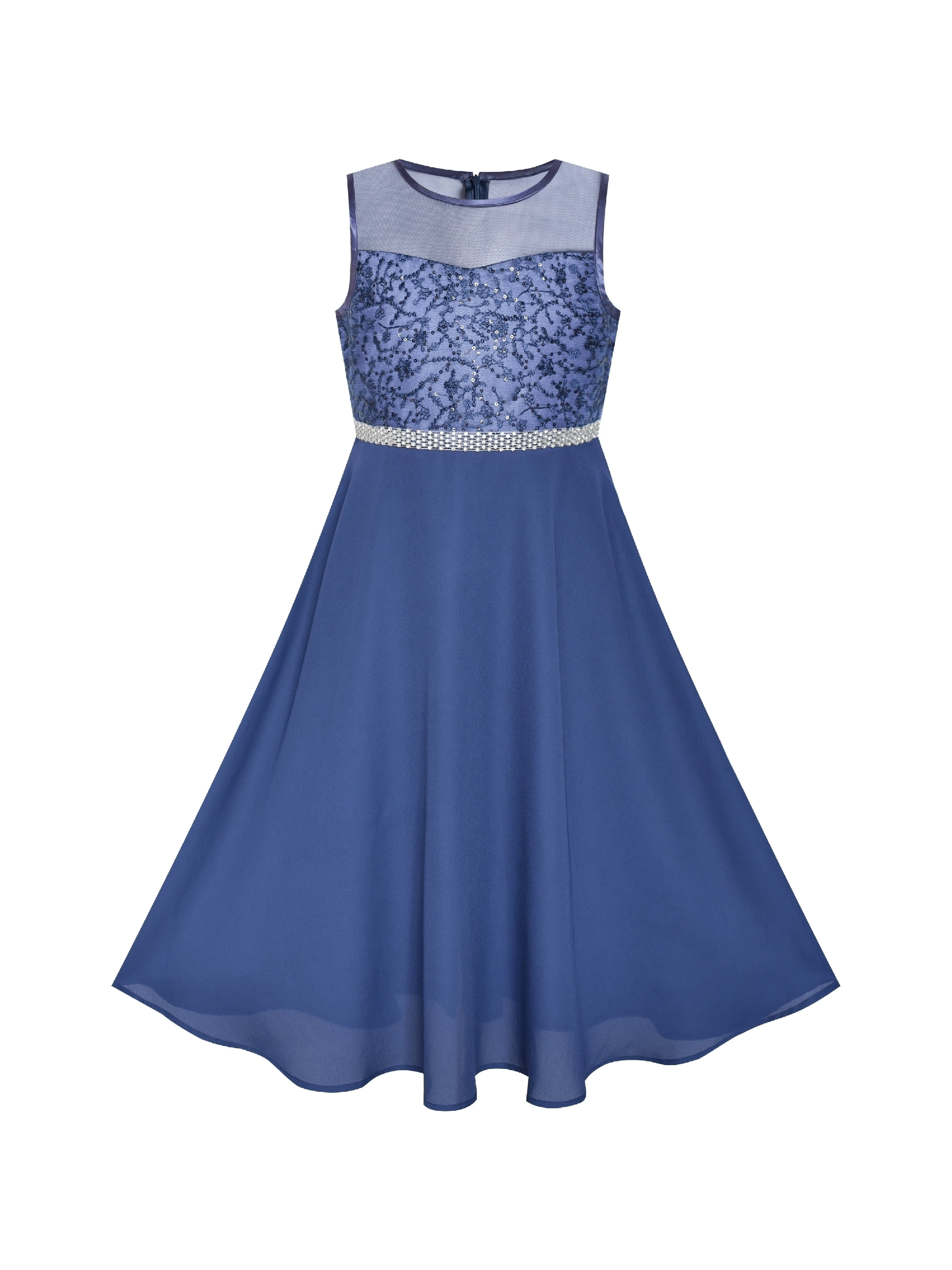 Sunny Fashion Girls Dress Classic Blue Chiffon Bridesmaid Maxi Ball Gown 8 Years, Girl's