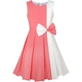 thumbnail image 1 of Girls Dress Color Block Contrast Bow Tie Coral White Party 12, 1 of 7