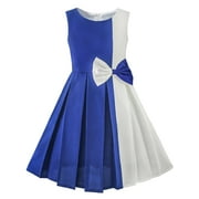 SUNNY FASHION Girls Dress Color Block Contrast Bow Tie Everyday Party 4
