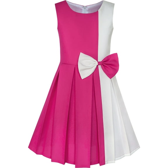 Girls Dress Color Block Contrast Bow Tie Everyday Party 5