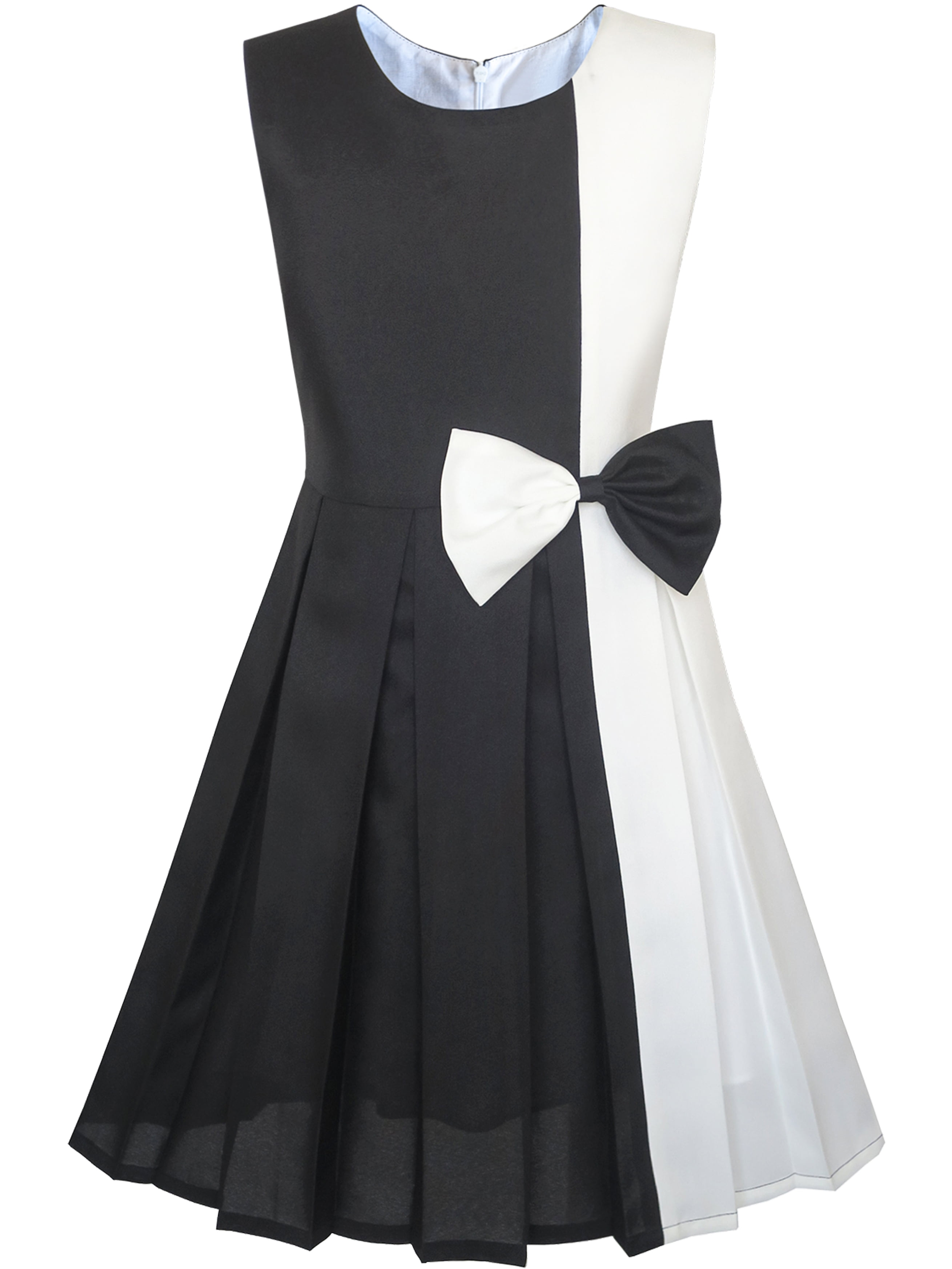 Girls Dress Color Block Contrast White Black Bow Tie 7 Walmart
