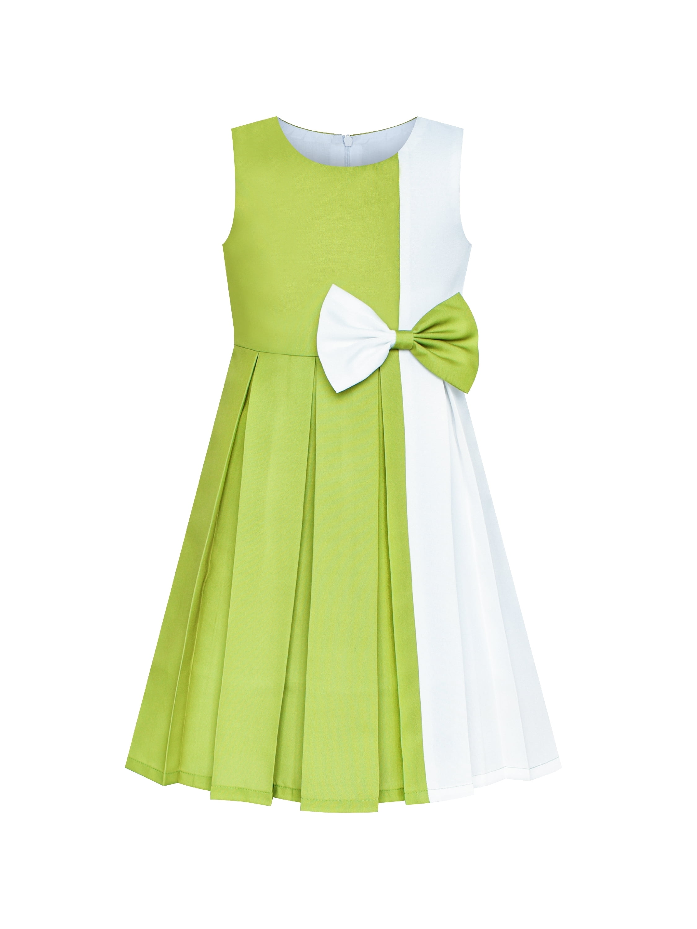 Girls Dress Color Block Contrast White Green Bow Tie 12 Years - Walmart.com