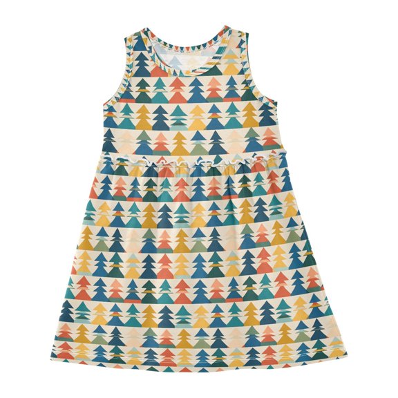 Girls Dress Colorful Christmas Tree Sleeveless Dress for Girls Hem A-Line Casual Sundress