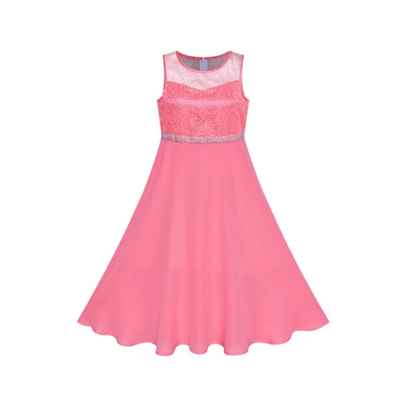 Girls Dress Coral Rhinestone Chiffon Bridesmaid Dance Maxi Gown 14 Years