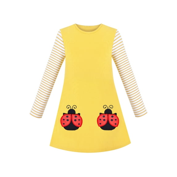 Girls Dress Cotton Casual Long Sleeve Lady Bug Embroidered 5 Years