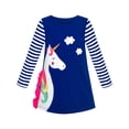 thumbnail image 1 of Girls Dress Cotton Long Sleeve Unicorn Embroidery Navy Blue 2 Years, 1 of 6