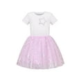 thumbnail image 1 of Girls Dress Cotton T Top Tulle Skirt Silver Glitter Star Short Sleeve 6 Years, 1 of 6