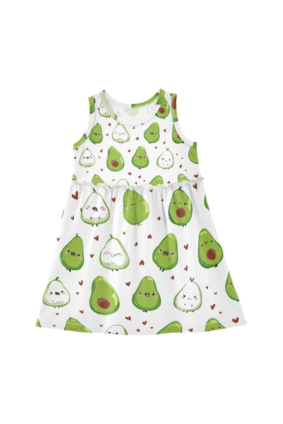 Girls Dress Cute Avocado Sleeveless Dress for Girls Hem A-Line Casual Sundress