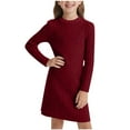 thumbnail image 1 of Girls' Dress Cute Fall Spring ClothesLong Sleeve Round-Neck Sweater Dress Skirt A-Line Casual Winter Midi Dresses 8-12Y, 9 Years Wine, 1 of 7
