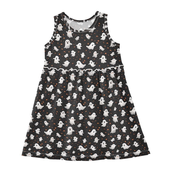 Girls Dress Cute Ghosts From Small To Big Sleeveless Dress for Girls Hem A-Line Casual Sundress