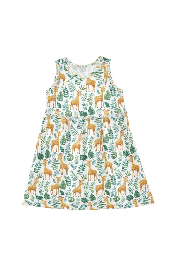 Girls Dress Cute Giraffe Sleeveless Dress for Girls Hem A-Line Casual Sundress