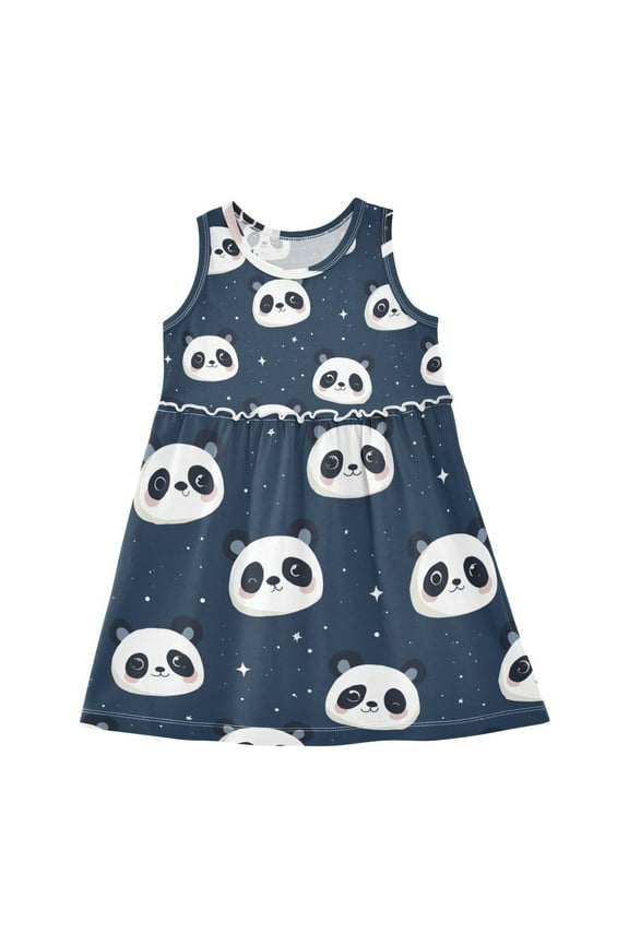 Girls Dress Cute Panda Head Sleeveless Dress for Girls Hem A-Line Casual Sundress