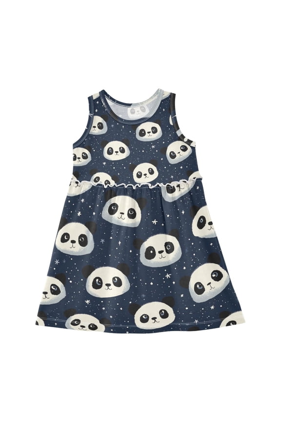 Girls Dress Cute Panda Sleeveless Dress for Girls Hem A-Line Casual Sundress