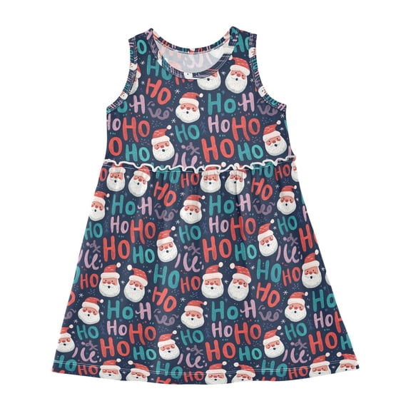 Girls Dress Cute Santa Claus Sleeveless Dress for Girls Hem A-Line Casual Sundress