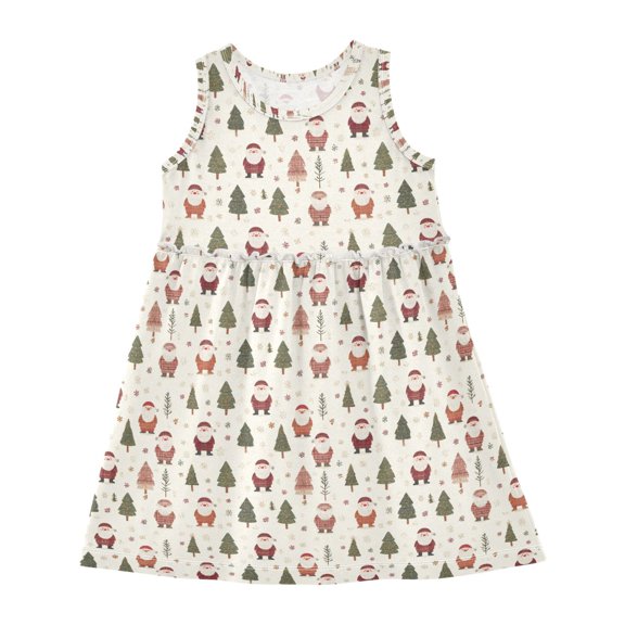 Girls Dress Cute Santa Claus Sleeveless Dress for Girls Hem A-Line Casual Sundress