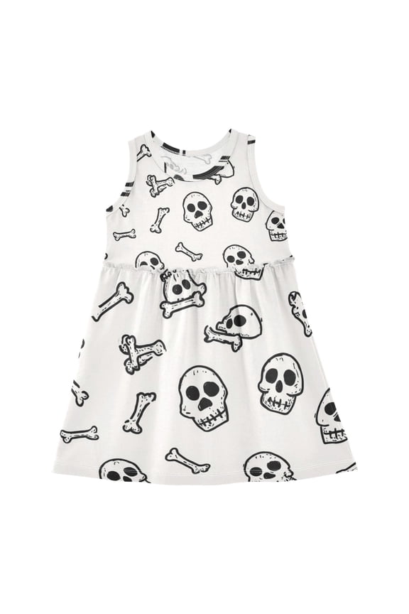Girls Dress Cute Skull Bones Sleeveless Dress for Girls Hem A-Line Casual Sundress