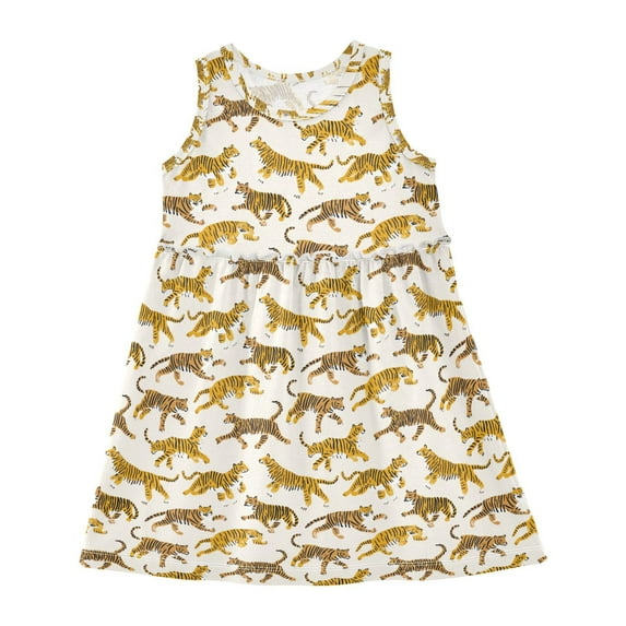Girls Dress Cute Tiger Sleeveless Dress for Girls Hem A-Line Casual Sundress