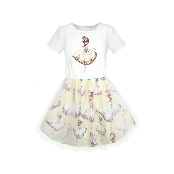 Girls Dress Dancing Girl Print Tutu Short Sleeve Sundress 5 Years