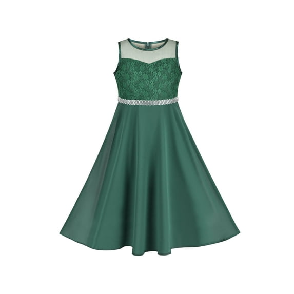 Girls Dress Dark Green Rhinestone Chiffon Bridesmaid Party Maxi 10 Years