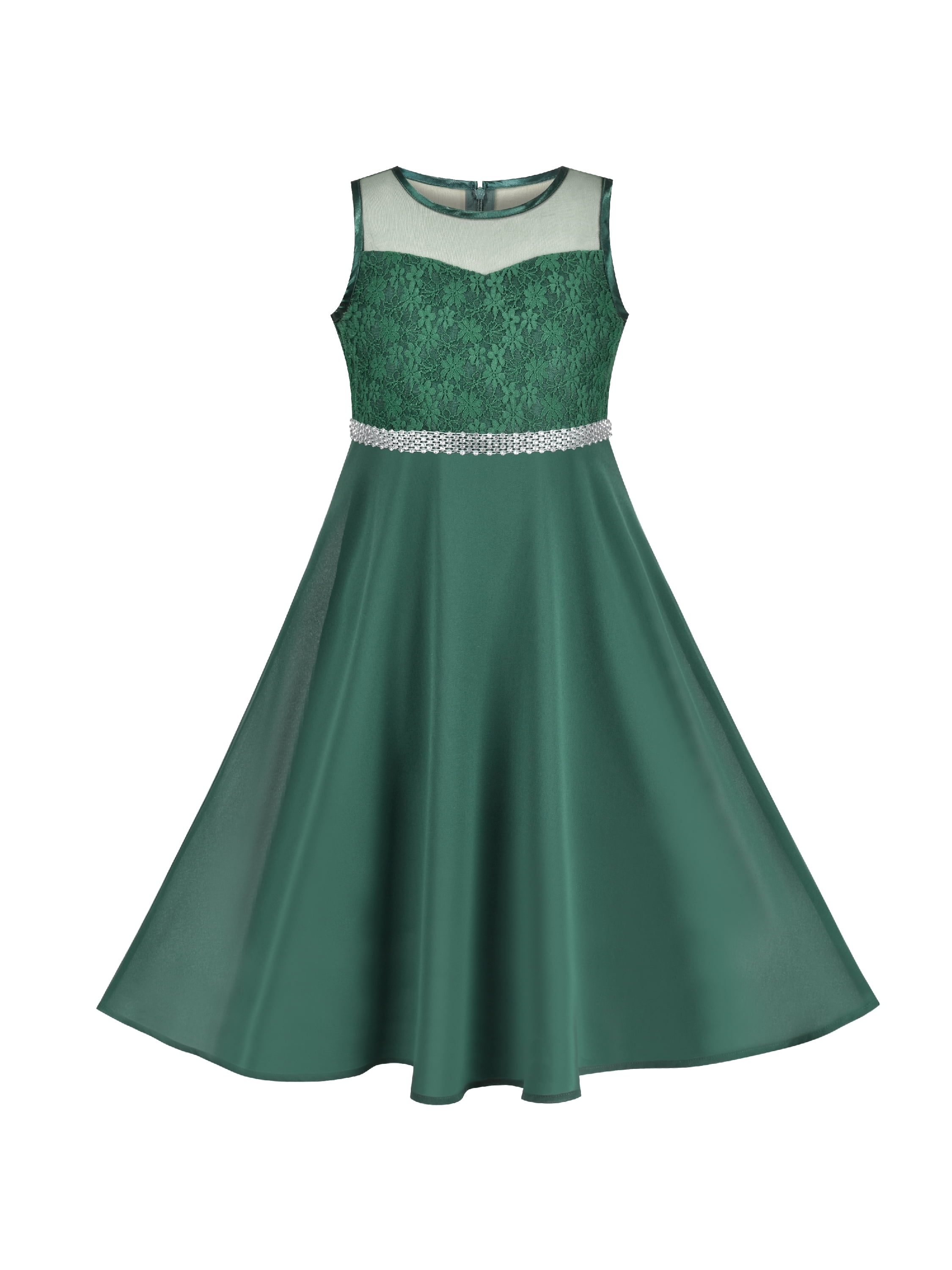 Girls Dress Dark Green Rhinestone Chiffon Bridesmaid Party Maxi 8 Years