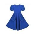 thumbnail image 1 of Girls Dress Deep Blue Solid Color Ruffle Puff Sleeve 3D Pocket Party 8 Years, 1 of 8