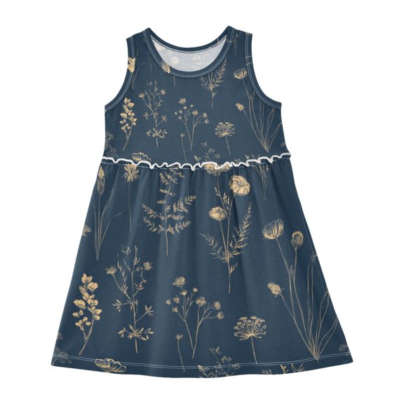 Girls Dress Delicate Wild Flowers Sleeveless Dress for Girls Hem A-Line Casual Sundress
