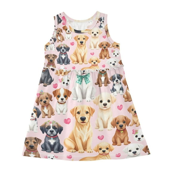 Girls Dress Dog Pattern Sleeveless Dress for Girls Hem A-Line Casual Sundress