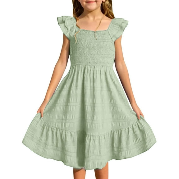 Girls Dress Dress Sleeveless Square Neck Ruffled Backless Short Casual Party Outfit Toddler Kids Clothing Playwear Birthday Party Wedding Dresses,Size 7-8 Years