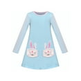 thumbnail image 1 of Girls Dress Easter Blue Stripe Tee Bunny Pocket Long Sleeve 5 Years, 1 of 7