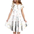 thumbnail image 1 of Lvshlubb Girls Dress Easter Bunny Rabbit Printed Crewneck Fly Sleeve A Line Dresses with Pockets Kids Clothes Girls Size 6-15, 1 of 5