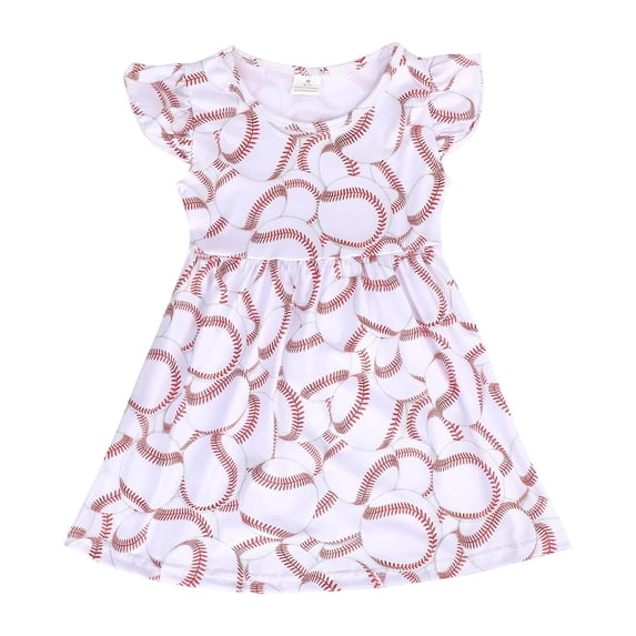 Girls Dress , Easter Dresses for Girls Size 8,Girls Casual Baseball Print Flounce Dress Playful Summer Outfit For Toddler And Kids