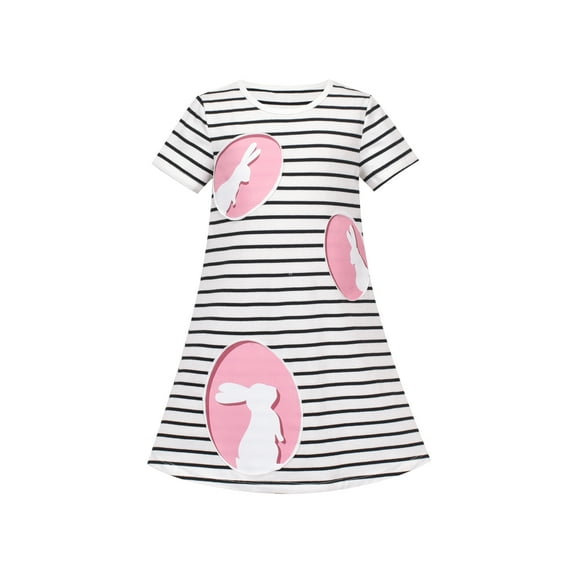 Girls Dress Easter Egg Bunny Rabbit Black White Stripe Short Sleeve 7 Years