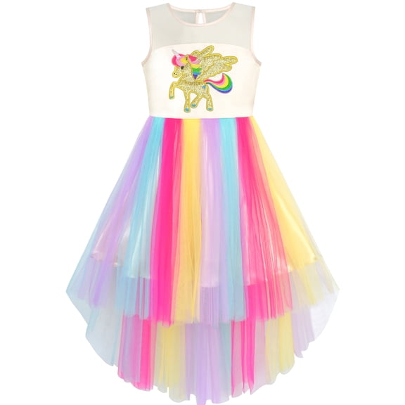 Girls Dress Embroidered Unicorn Rainbow Holiday Pageant 10 Years